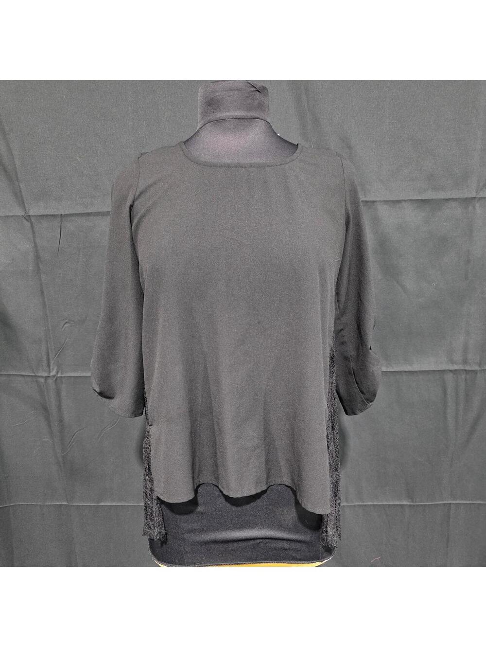 Studio Y Black Lace Blouse with Fringe Detailing XS